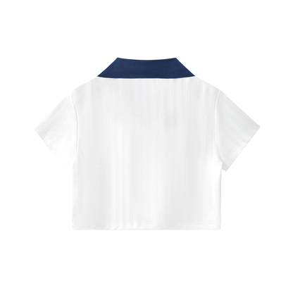 Contrast Collar Striped Cropped Jersey