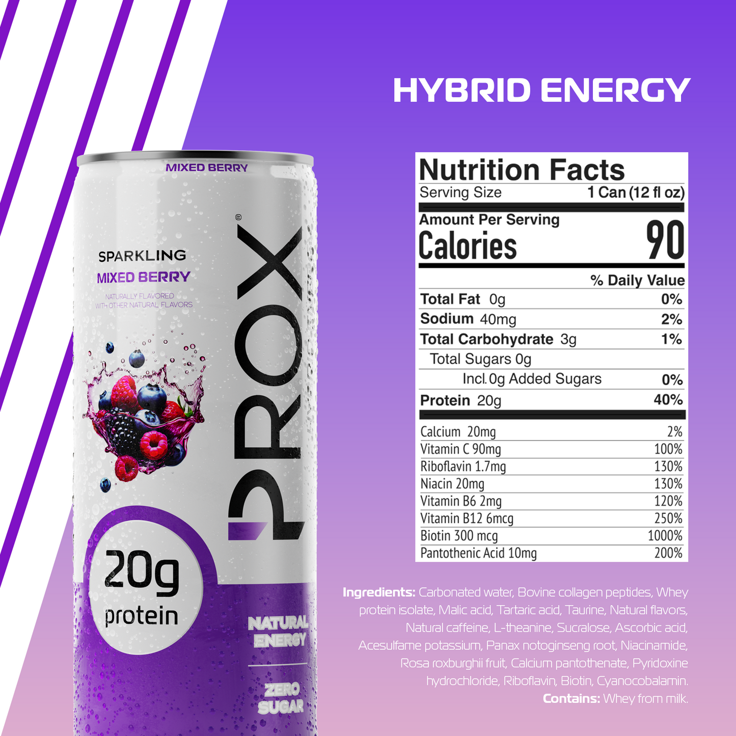 Prox Mixed Berry hybrid protein energy drink 12-pack - 20g protein, zero sugar